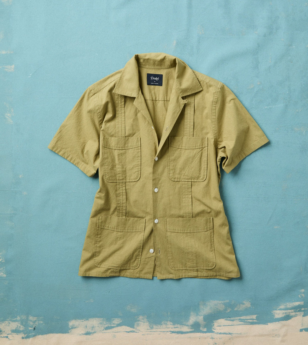 Drake's Khaki Cotton-Linen Crepe Cuban Shirt