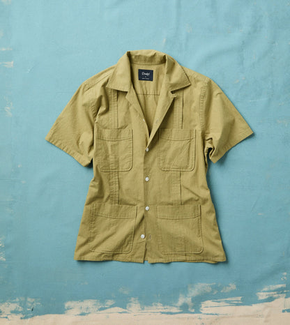 Drake's Khaki Cotton-Linen Crepe Cuban Shirt