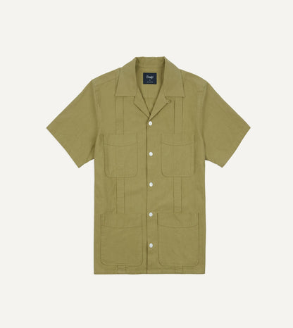 Drake's Khaki Cotton-Linen Crepe Cuban Shirt