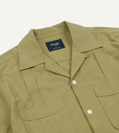 Drake's Khaki Cotton-Linen Crepe Cuban Shirt