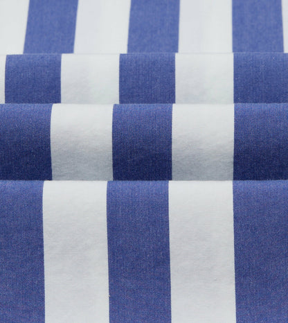 Drake's Blue and White Awning Stripe Cotton Long Point Collar Shirt
