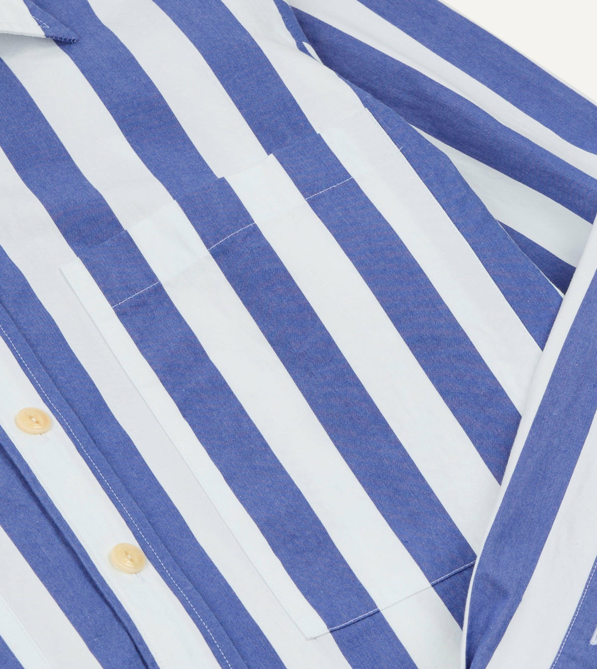 Drake's Blue and White Awning Stripe Cotton Long Point Collar Shirt