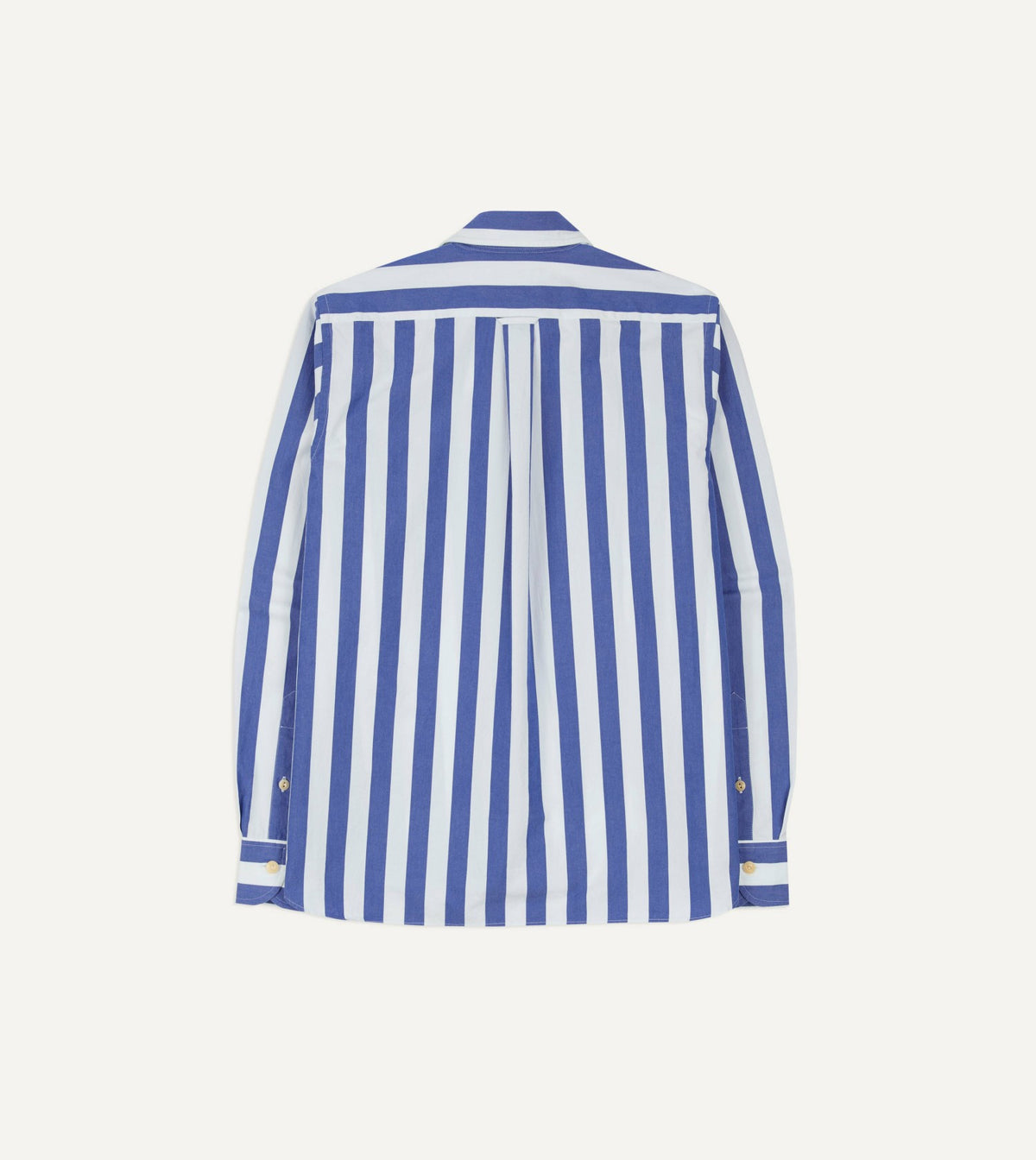 Drake's Blue and White Awning Stripe Cotton Long Point Collar Shirt