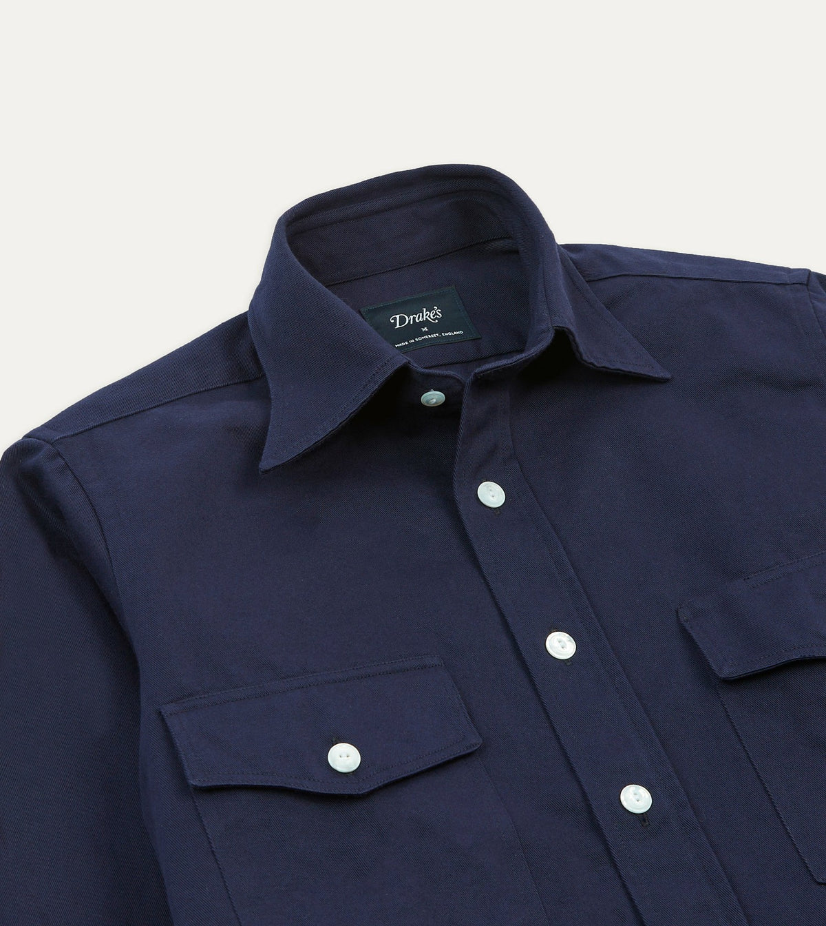 Drake's Navy Cotton Twill Two-Pocket Work Shirt