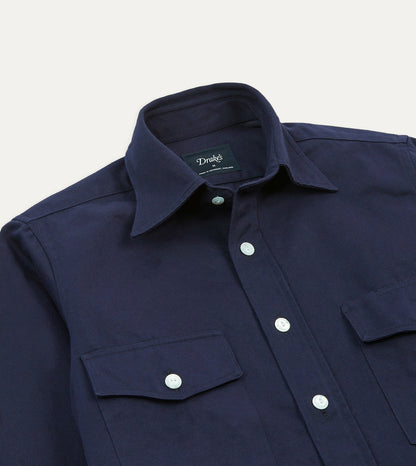 Drake's Navy Cotton Twill Two-Pocket Work Shirt