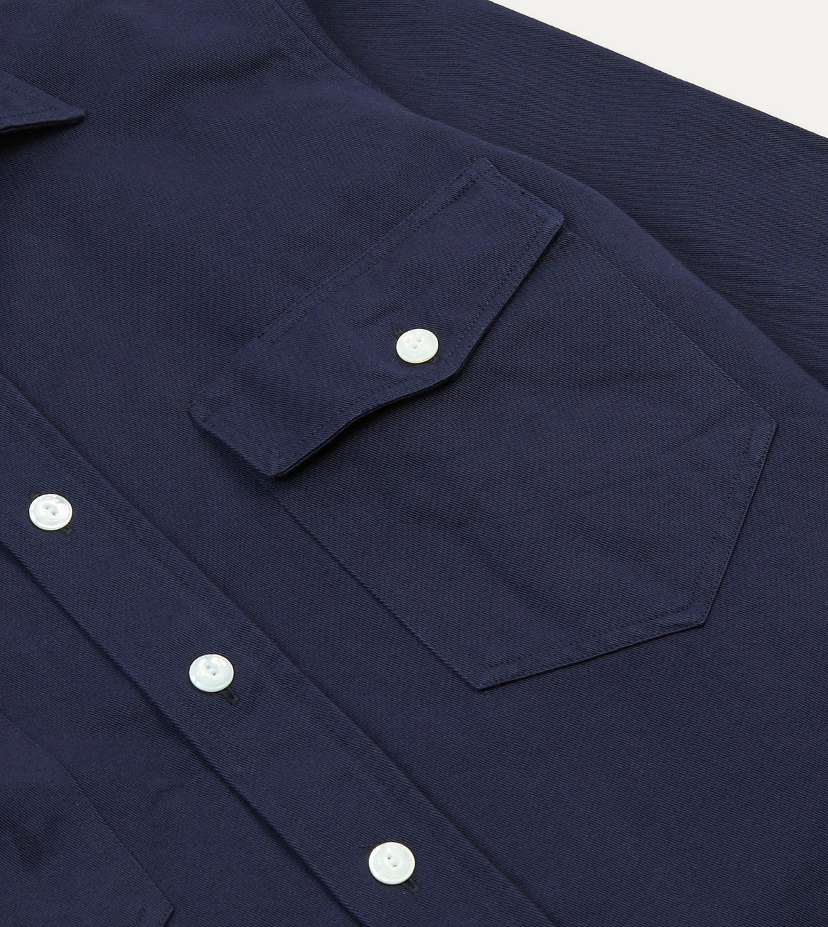 Drake's Navy Cotton Twill Two-Pocket Work Shirt
