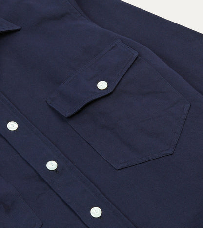Drake's Navy Cotton Twill Two-Pocket Work Shirt