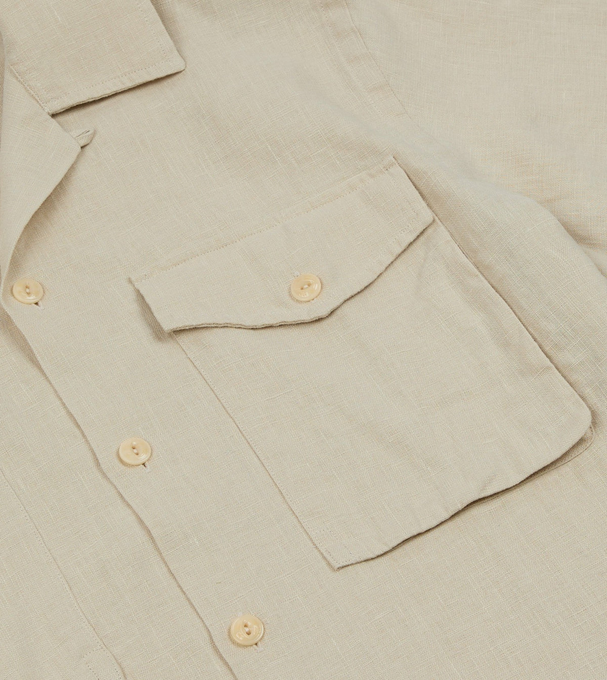Drake's Ecru Linen Short Sleeve Camp Collar Military Shirt