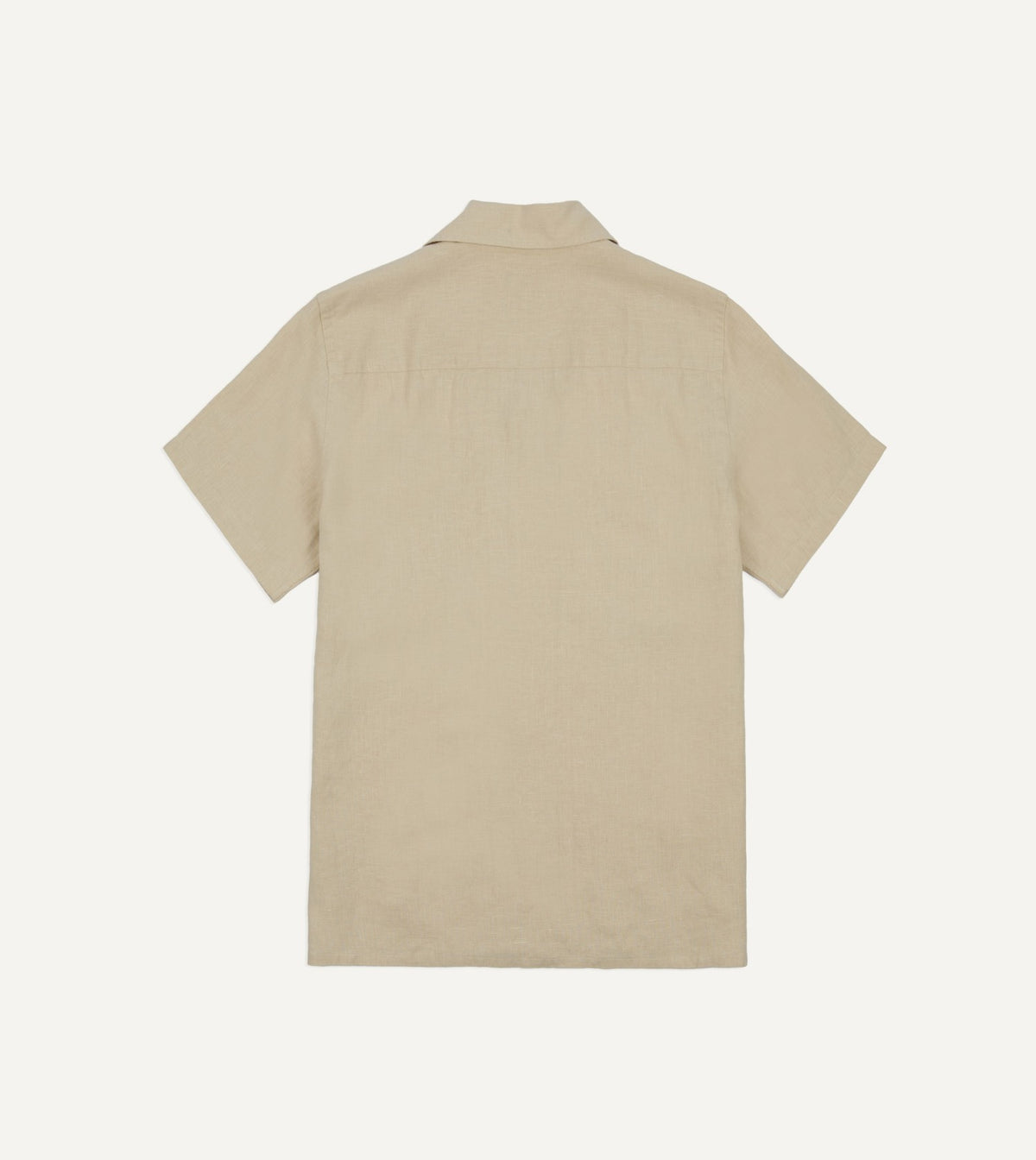 Drake's Ecru Linen Short Sleeve Camp Collar Military Shirt