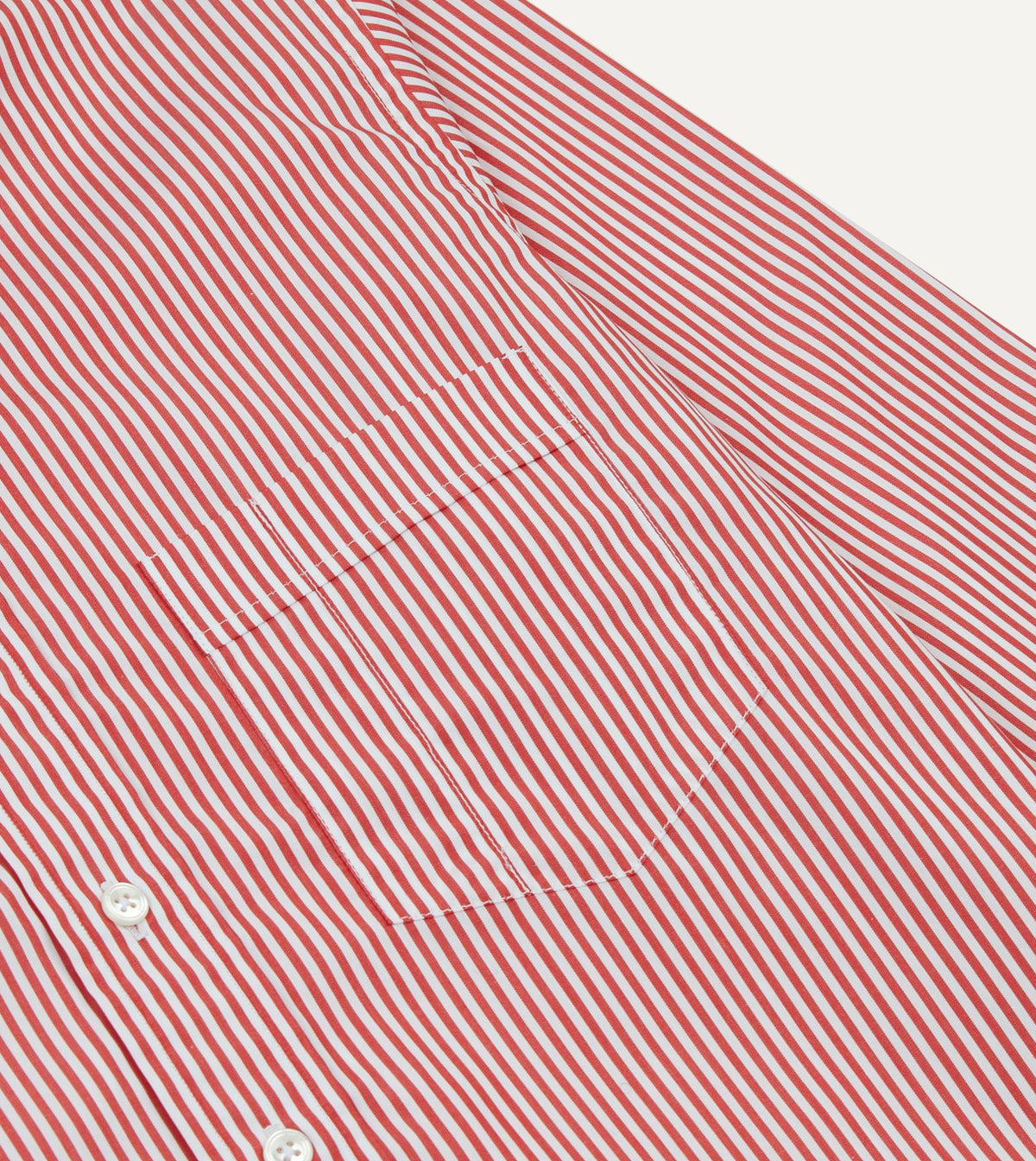 Drake's Red Narrow Stripe Cotton Poplin Button-Down Shirt