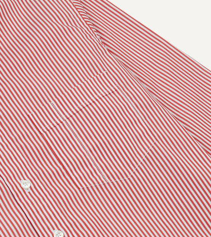 Drake's Red Narrow Stripe Cotton Poplin Button-Down Shirt