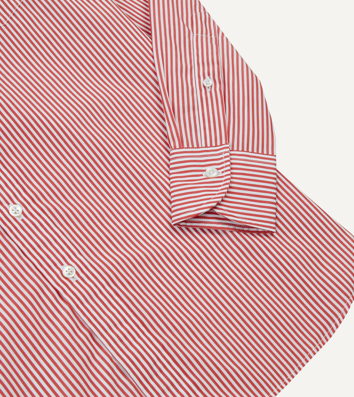 Drake's Red Narrow Stripe Cotton Poplin Button-Down Shirt