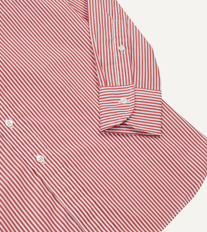 Drake's Red Narrow Stripe Cotton Poplin Button-Down Shirt
