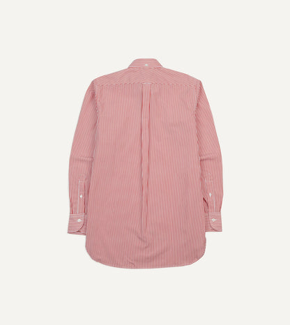 Drake's Red Narrow Stripe Cotton Poplin Button-Down Shirt
