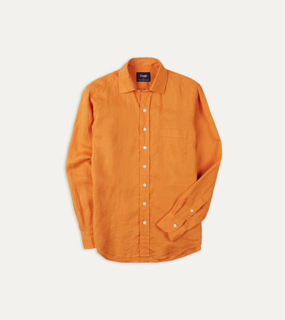 Drake's Yellow Linen Spread Collar Shirt