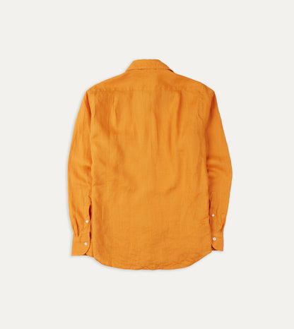 Drake's Yellow Linen Spread Collar Shirt