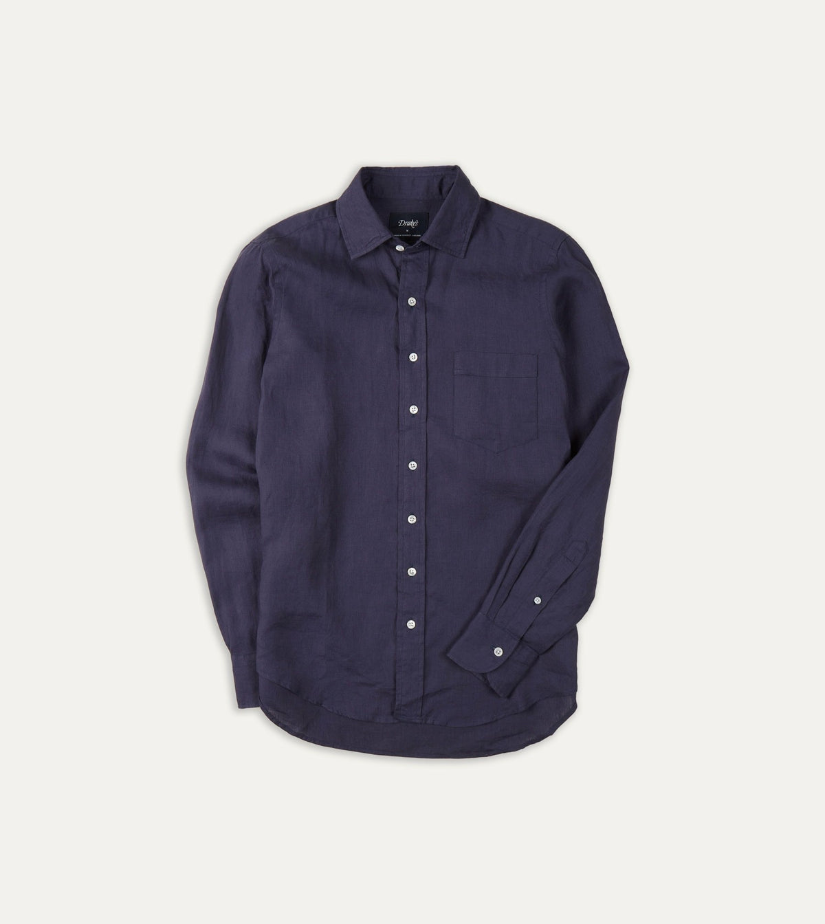 Drake's Washed Navy Linen Spread Collar Shirt