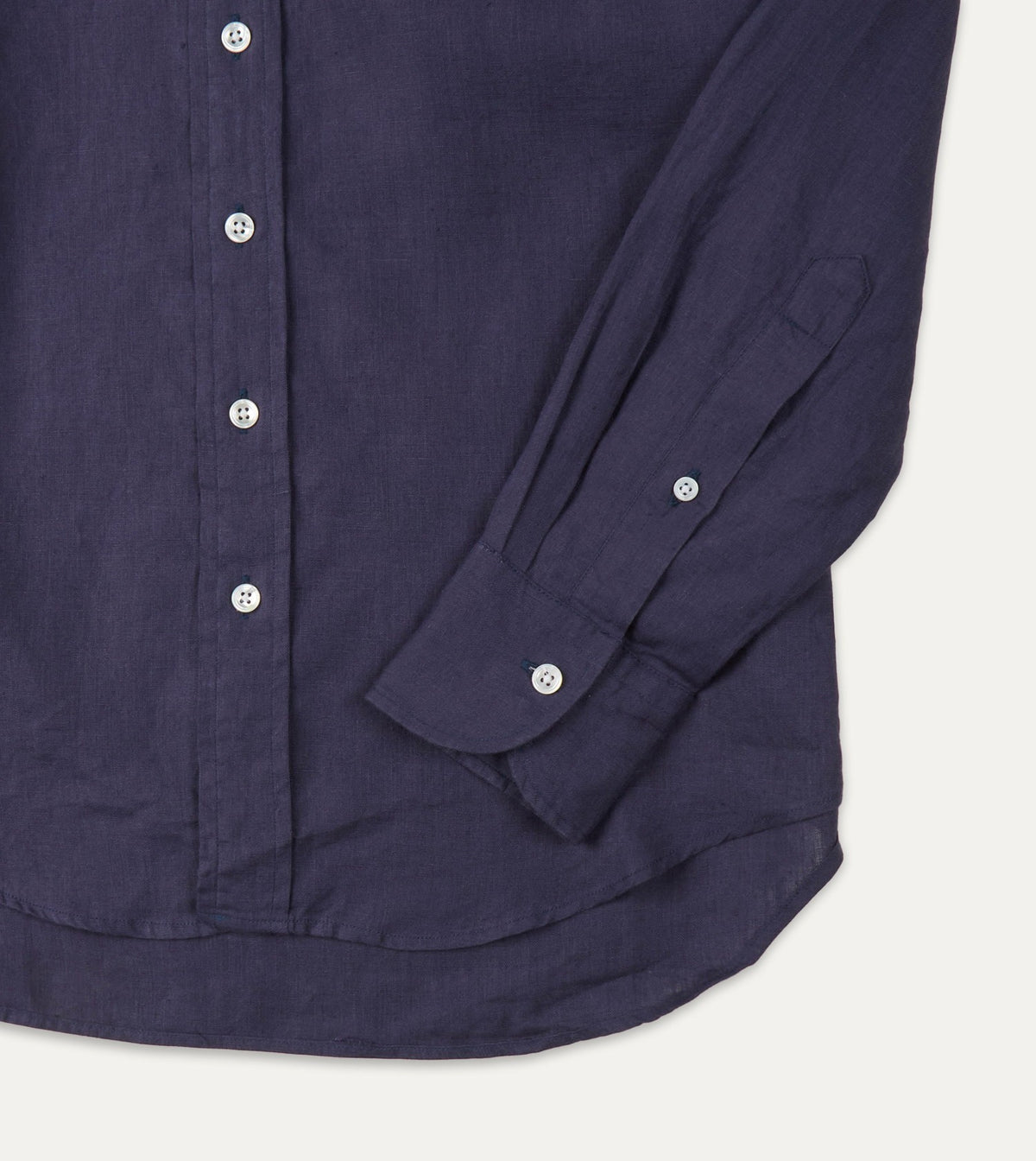 Drake's Washed Navy Linen Spread Collar Shirt