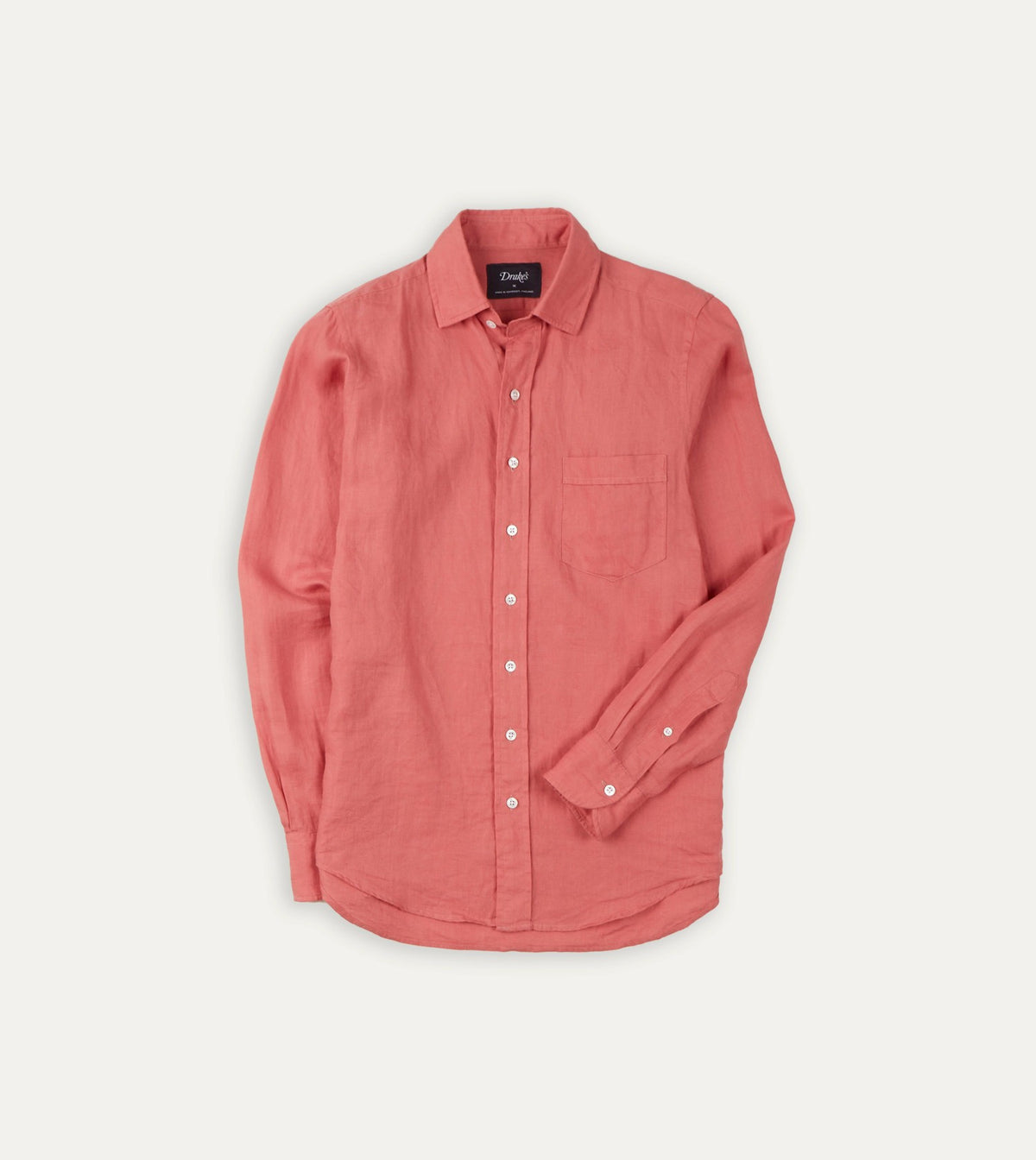 Drake's Pink Linen Spread Collar Shirt