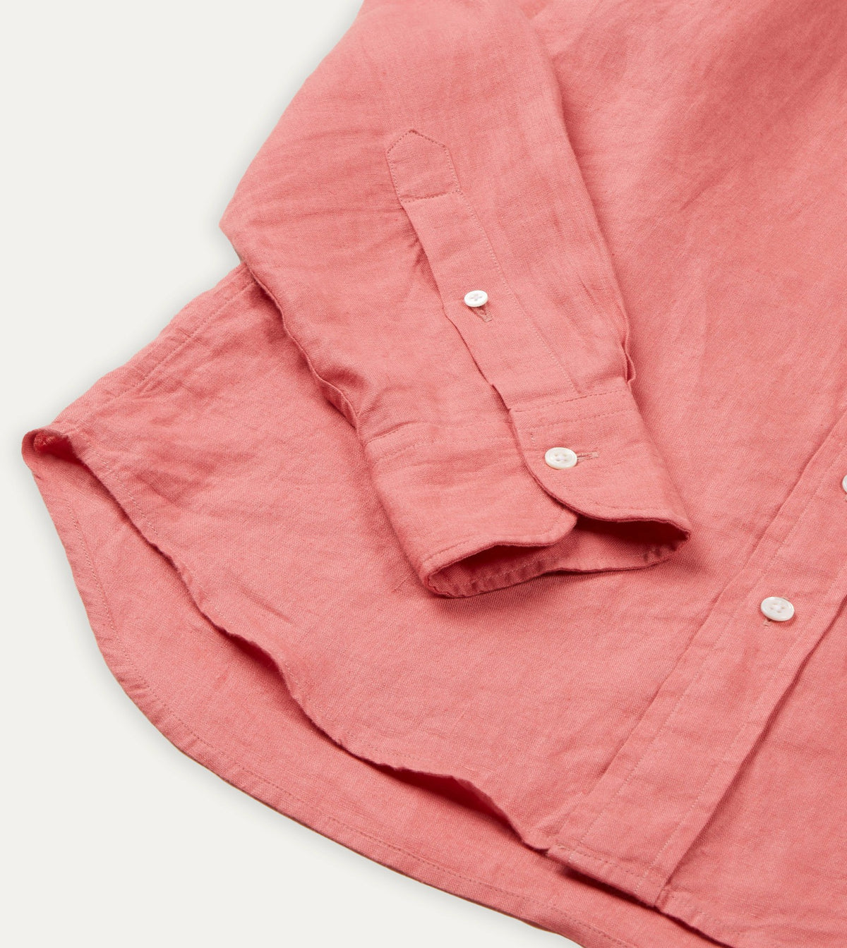 Drake's Pink Linen Spread Collar Shirt