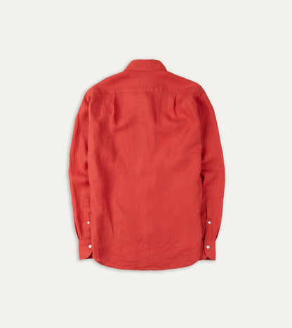 Drake's Red Linen Spread Collar Shirt