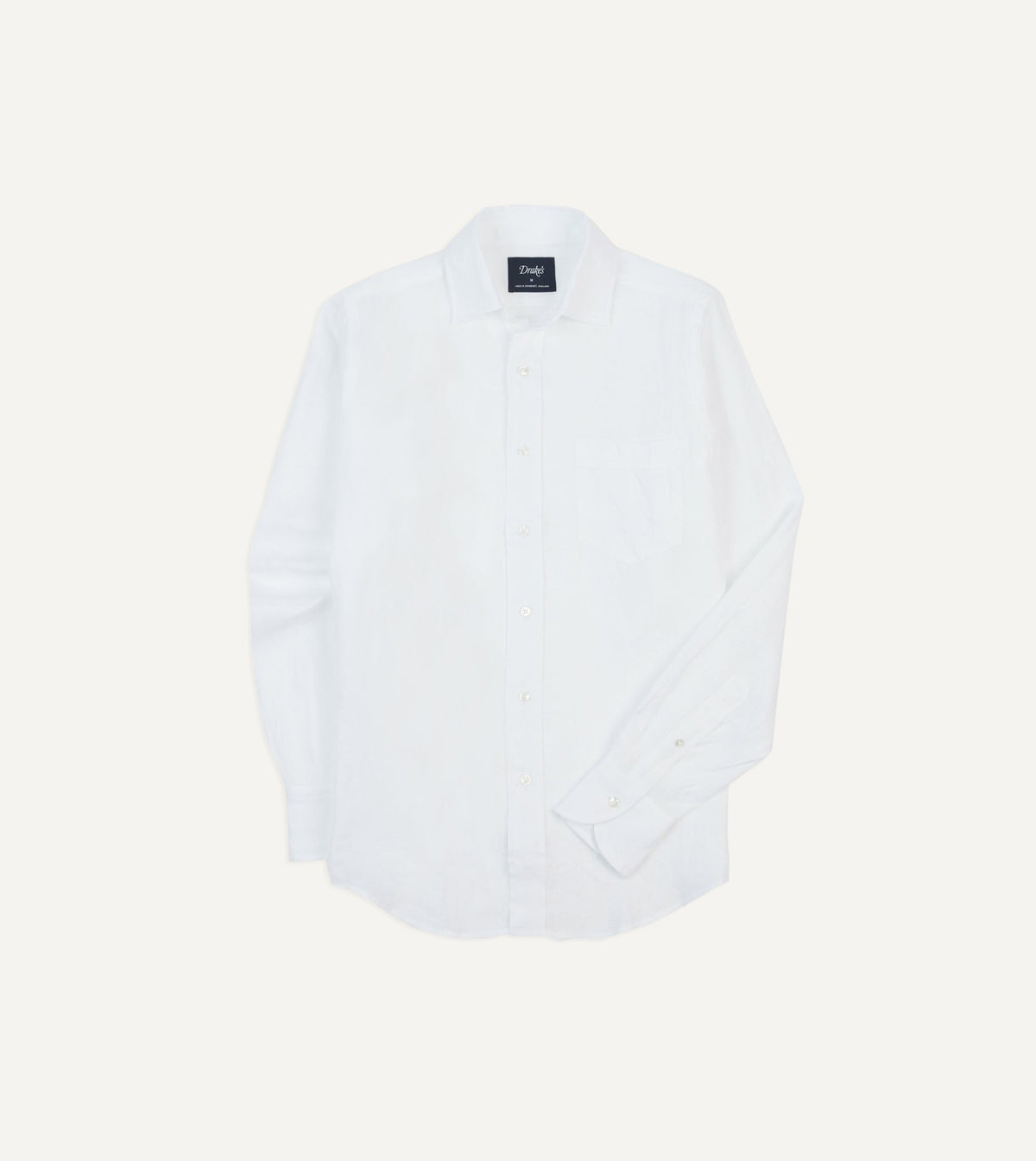 Drake's White Linen Spread Collar Shirt