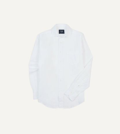 Drake's White Linen Spread Collar Shirt