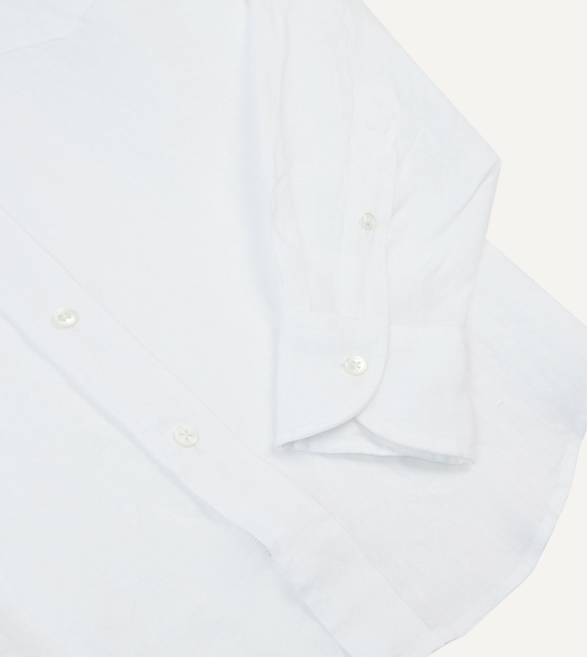 Drake's White Linen Spread Collar Shirt
