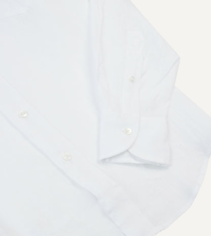 Drake's White Linen Spread Collar Shirt