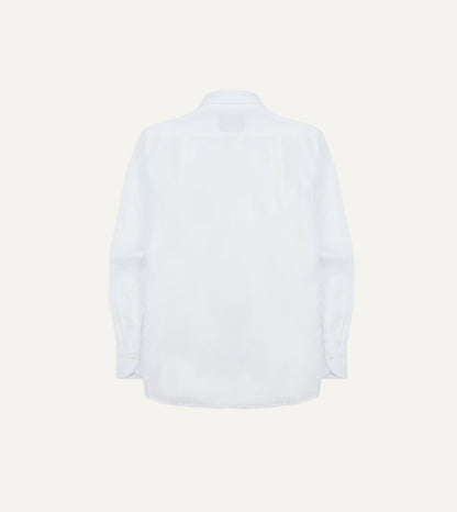 Drake's White Linen Spread Collar Shirt