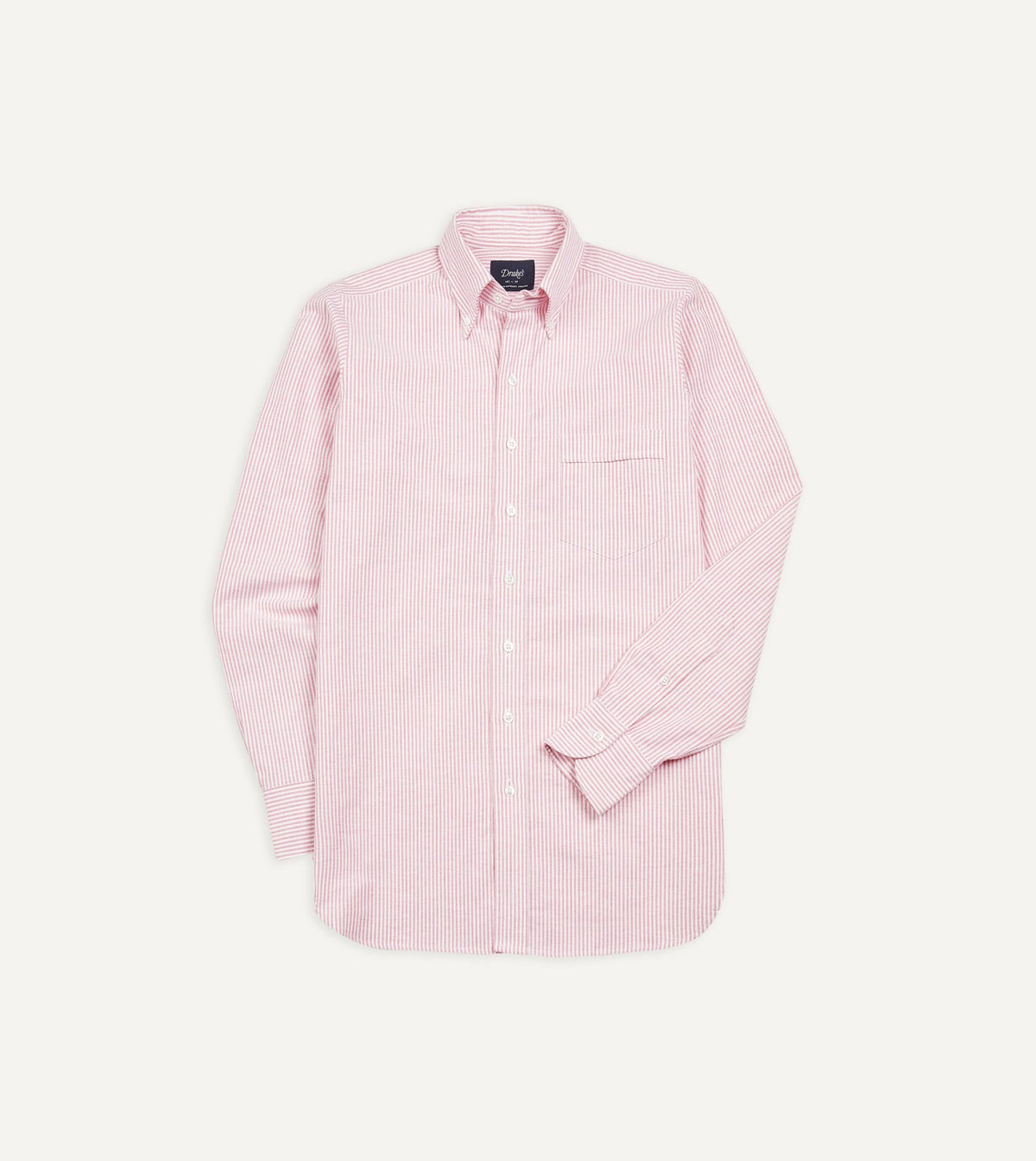 Drake's Pink Ticking Stripe Cotton Oxford Cloth Button-Down Shirt