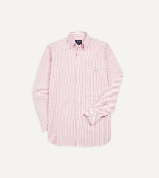 Drake's Pink Ticking Stripe Cotton Oxford Cloth Button-Down Shirt