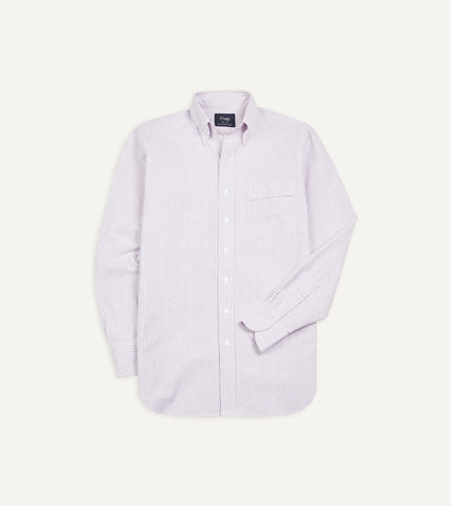 Drake's Lilac Ticking Stripe Cotton Oxford Cloth Button-Down Shirt