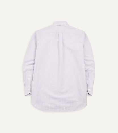 Drake's Lilac Ticking Stripe Cotton Oxford Cloth Button-Down Shirt