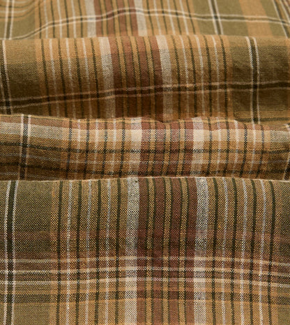Drake's Brown Check Linen Mandarin Collar Popover Shirt