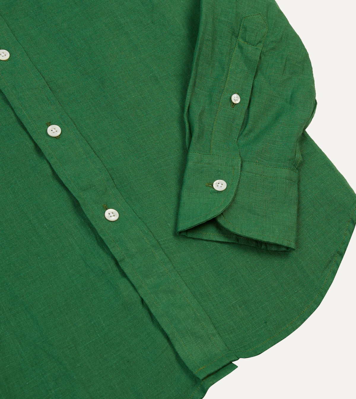 Drake's Forest Green Linen Spread Collar Shirt