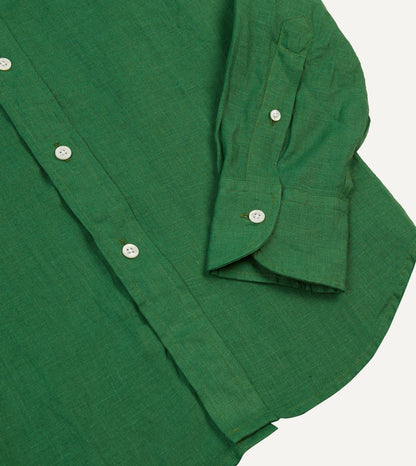 Drake's Forest Green Linen Spread Collar Shirt