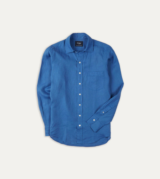 Drake's Bright Navy Linen Spread Collar
