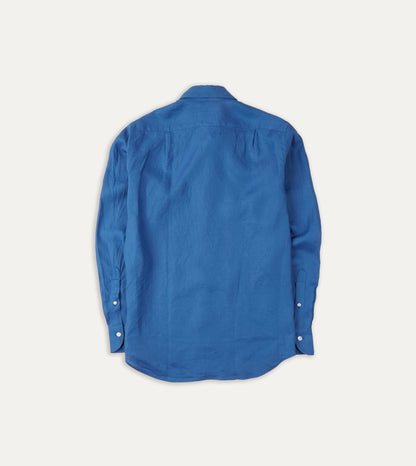 Drake's Bright Navy Linen Spread Collar