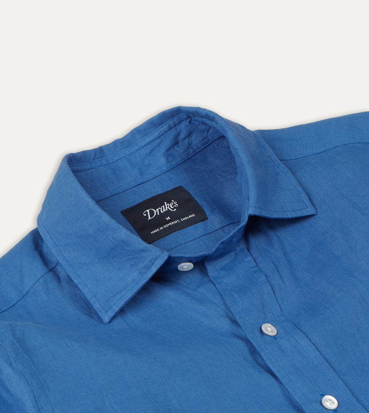 Drake's Bright Navy Linen Spread Collar