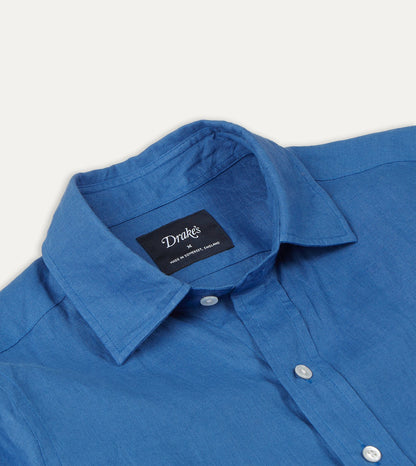 Drake's Bright Navy Linen Spread Collar