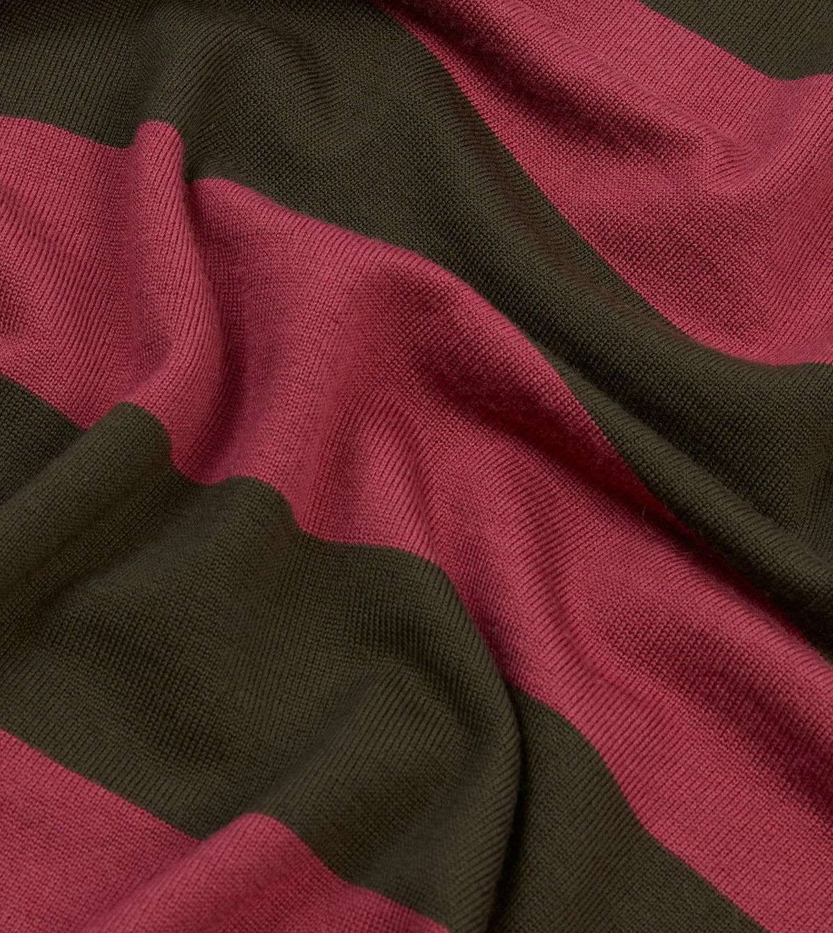 Drake's Pink and Olive Block Stripe Knitted Rugby Shirt