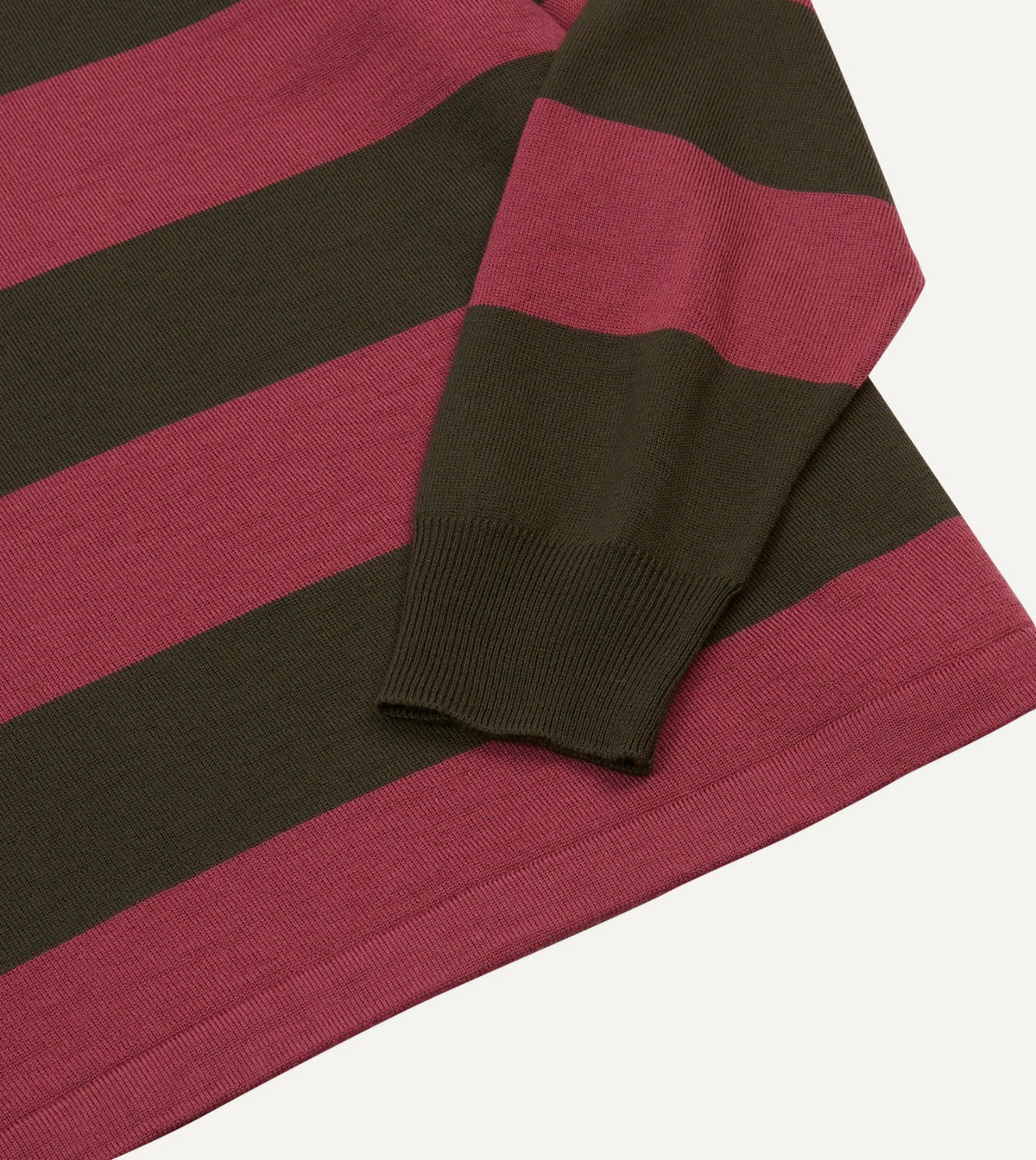 Drake's Pink and Olive Block Stripe Knitted Rugby Shirt