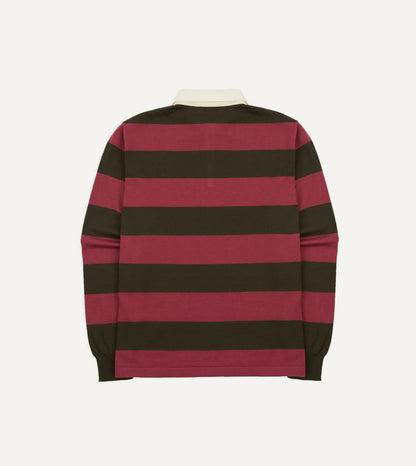 Drake's Pink and Olive Block Stripe Knitted Rugby Shirt