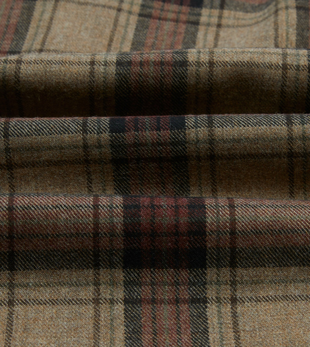 Drake's Brown Check Wool Two-Pocket Camp Collar Work Shirt