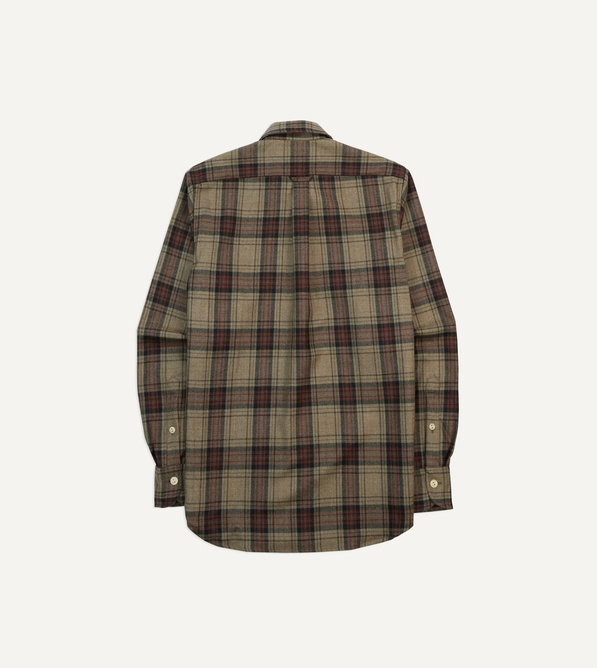 Drake's Brown Check Wool Two-Pocket Camp Collar Work Shirt