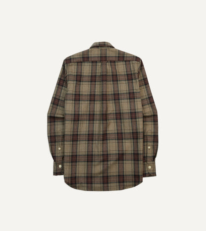 Drake's Brown Check Wool Two-Pocket Camp Collar Work Shirt