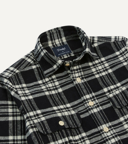 Drake's Black Check Cotton Two-Pocket Work Shirt