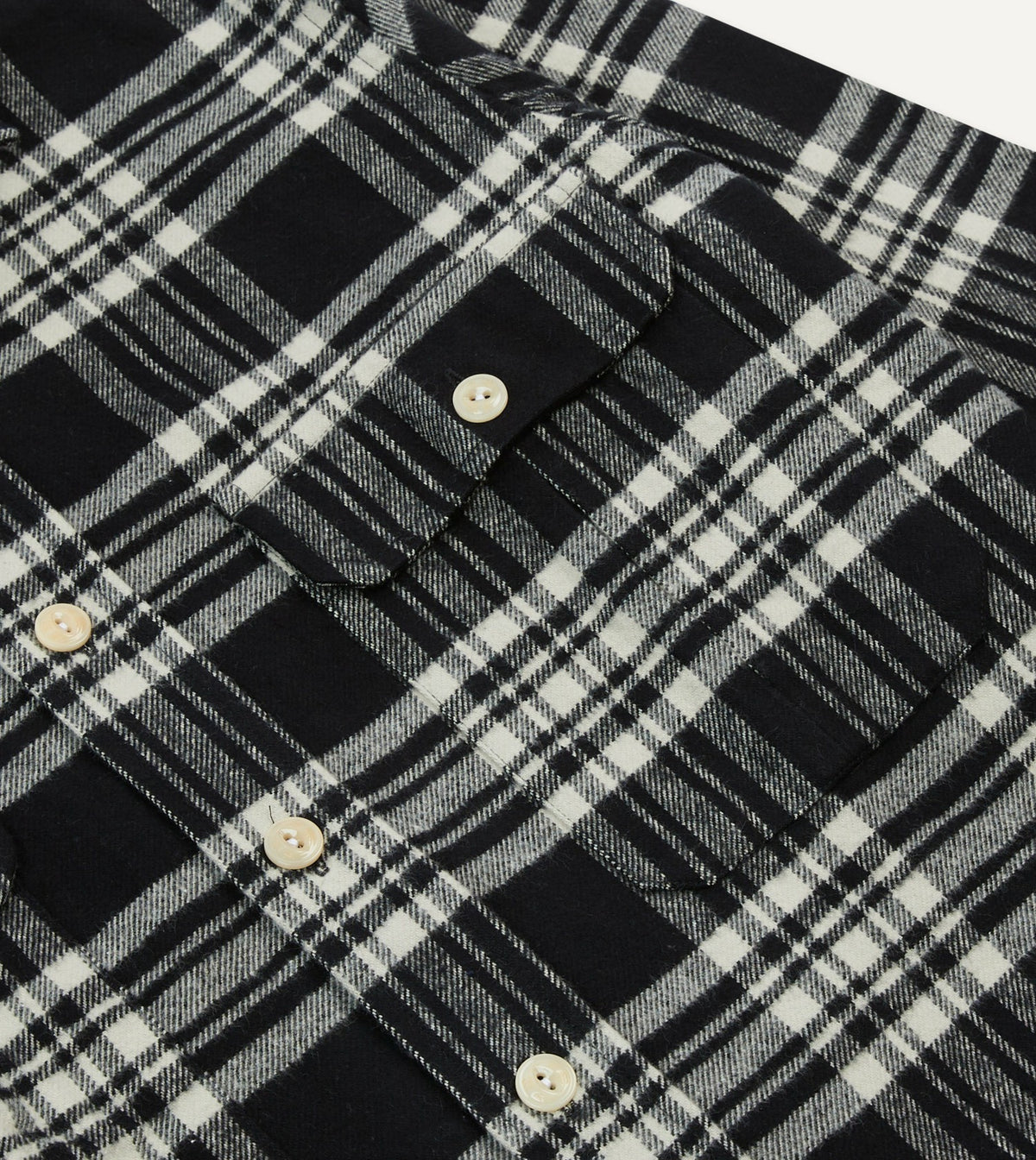 Drake's Black Check Cotton Two-Pocket Work Shirt