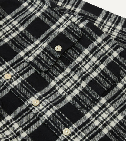 Drake's Black Check Cotton Two-Pocket Work Shirt